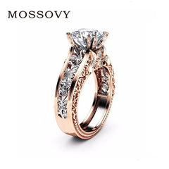 Rose Gold Engagement Ring for Female Two-tone Flower Rhinestone Wedding Rings for Women