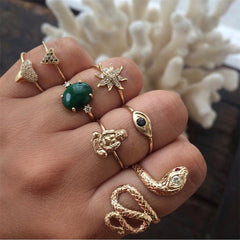 40 Styles Women Bohemian Vintage Crown Wave Flower Heart Lotus Star Leaf Crystal Opal Joint Ring Party Jewelry Silver Rings Set