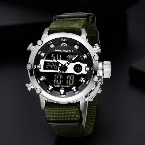 Masculino MEGALITH Sport Waterproof Watches Men Luminous Dual Display Alarm
