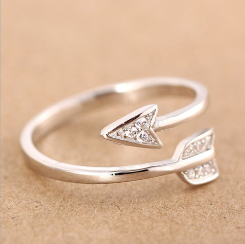 Silver Plated Arrow crystal rings for women Adjustable Engagement ring arrow women