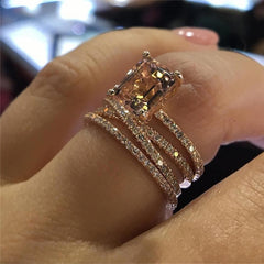 Wedding Rings For Women Bijoux Champagne CZ Stone Engagement Ring Modyle Rose Gold Color